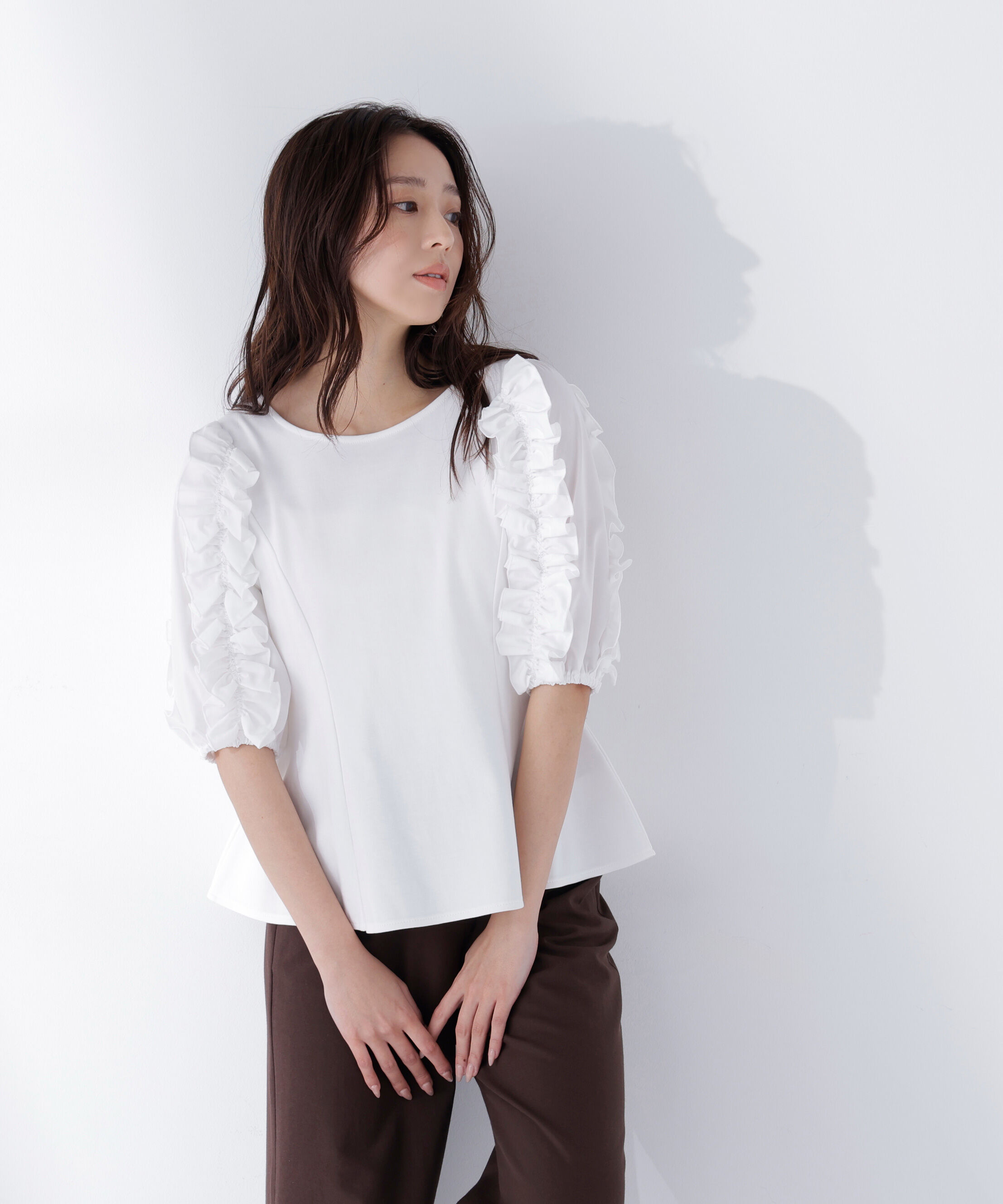  「フリルスリーブドッキングカットソー」|Tシャツ・カットソー|