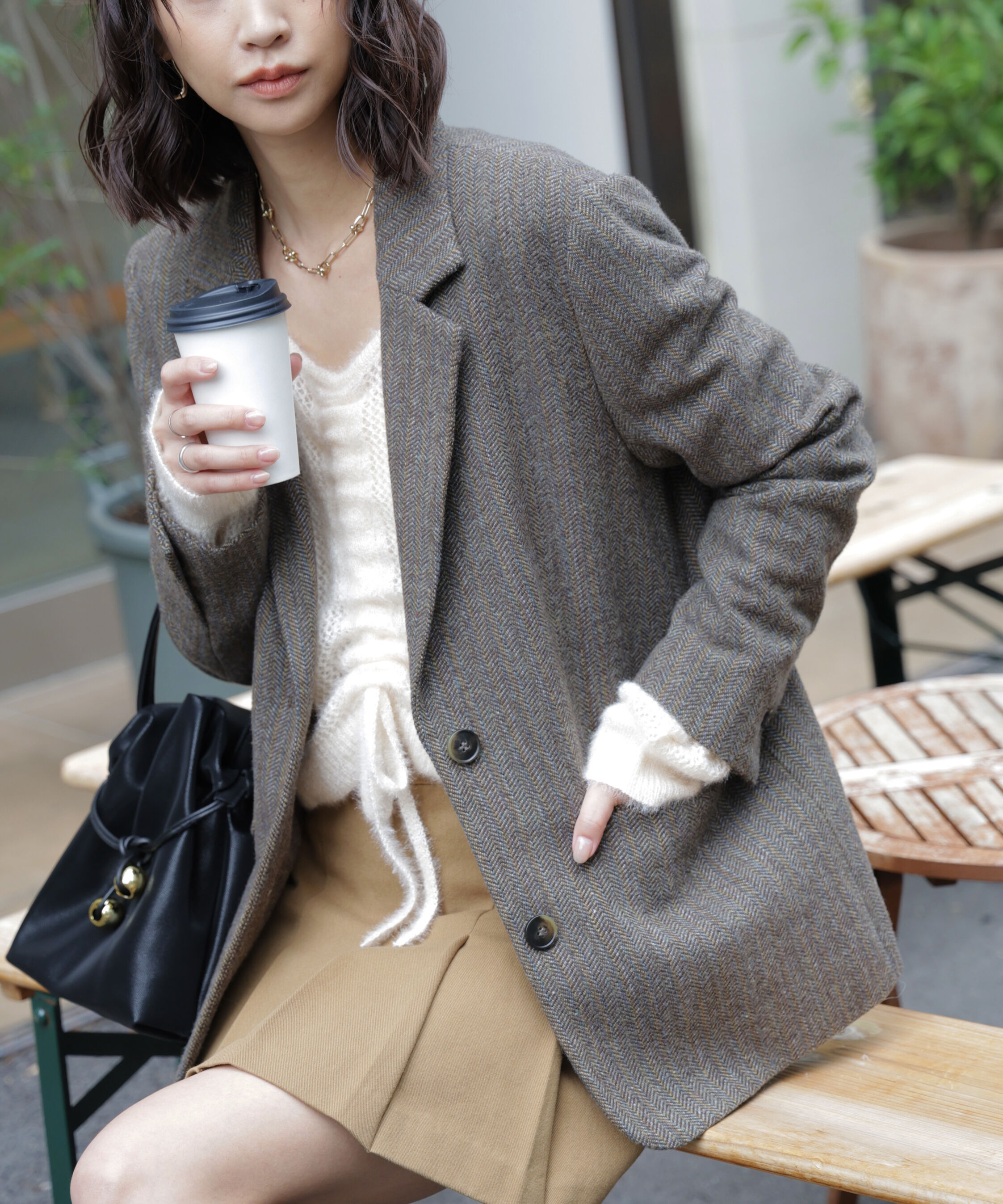  「ウール混オーバーサイズジャケット」|その他|ブラウンヘリ 2