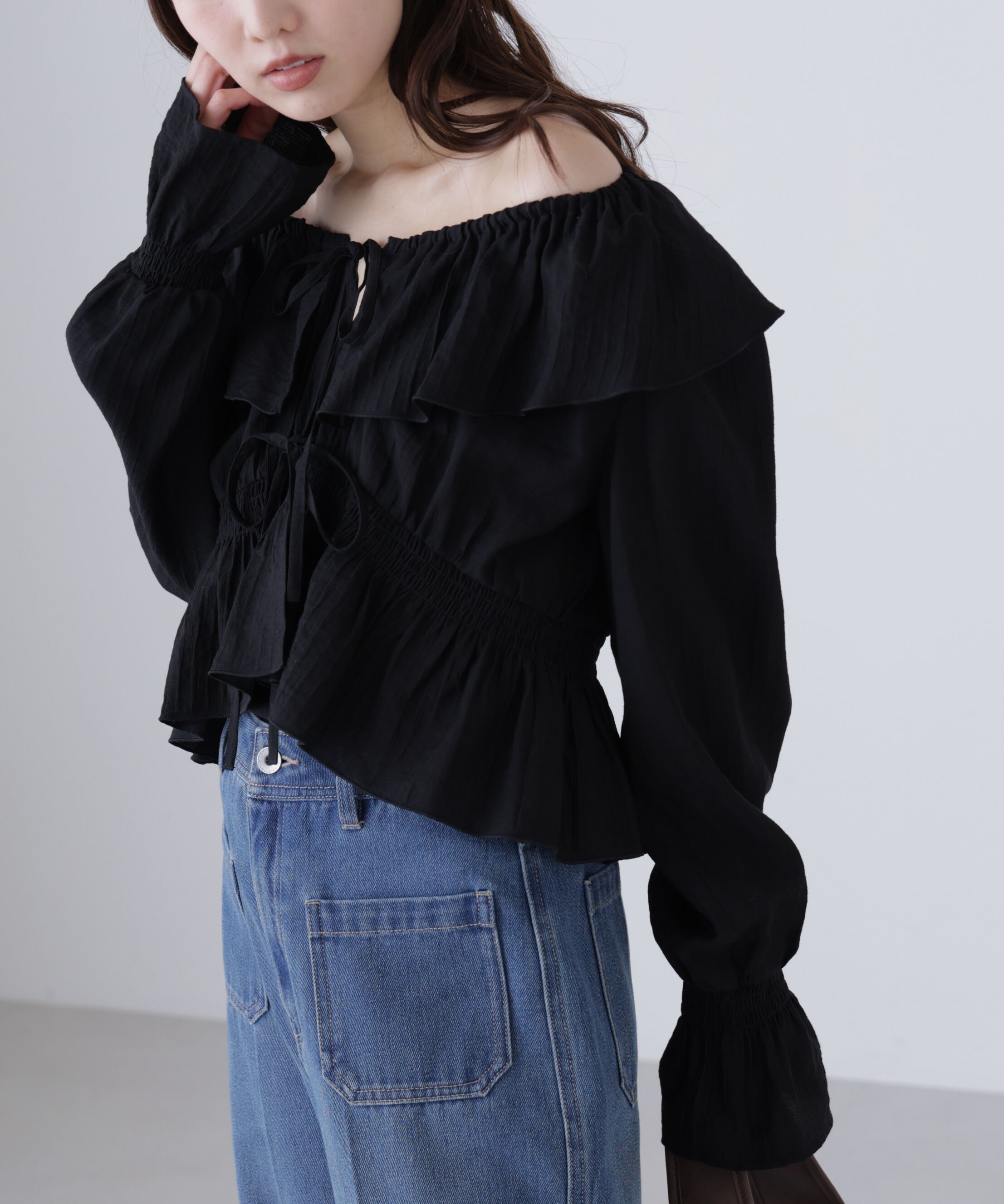  「衿フリルペプラム前開きブラウス」|シャツ・ブラウス|