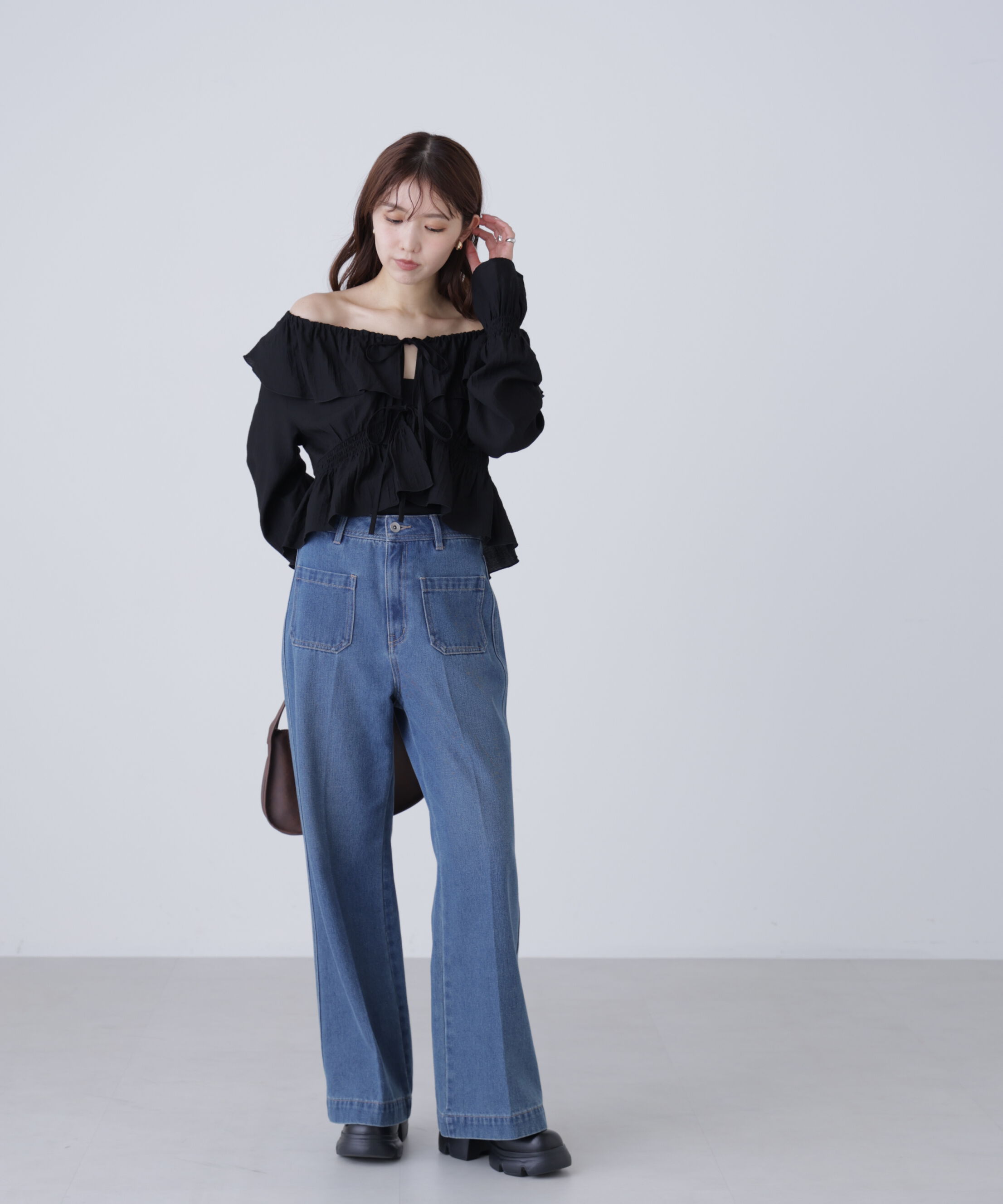  「衿フリルペプラム前開きブラウス」|シャツ・ブラウス|