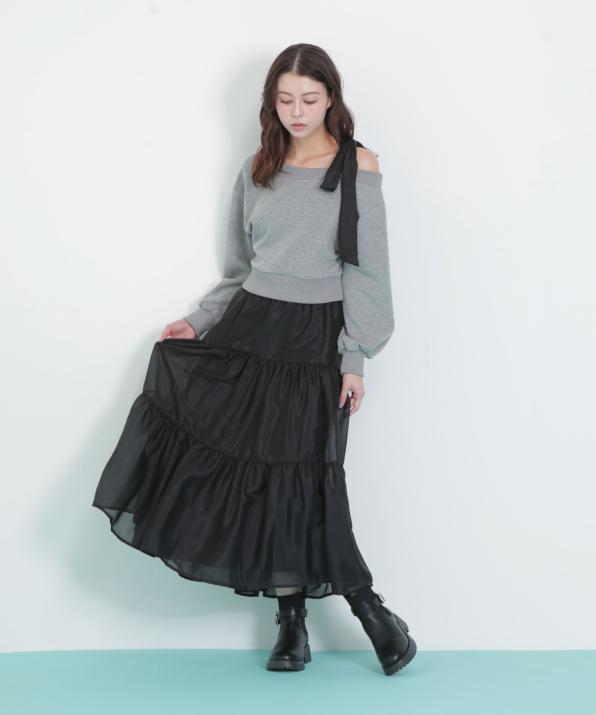  「肩リボンスウェットセットアップ」|ワンピース|