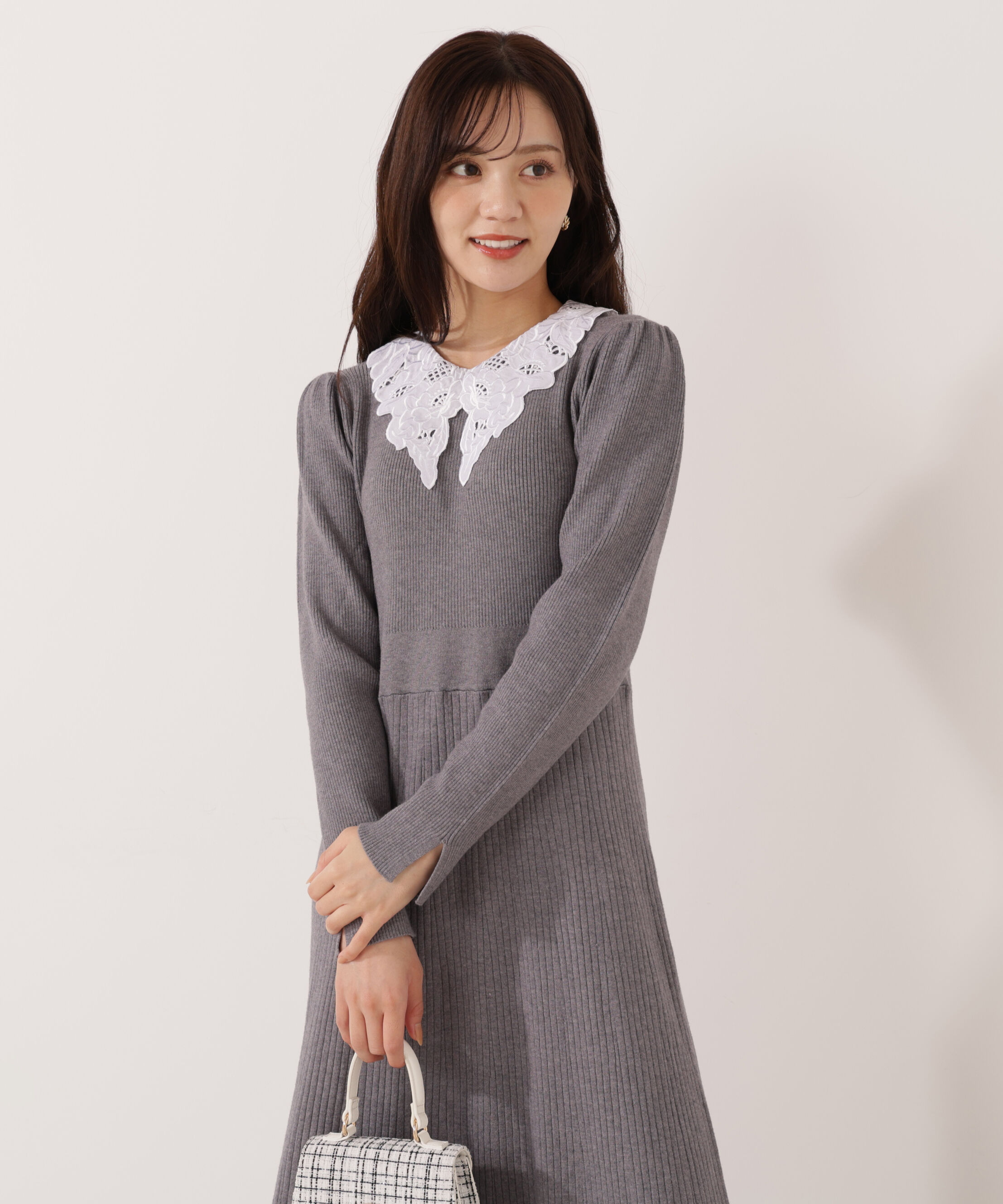 PROPORTION BODY DRESSING「レース襟付きニットワンピース」|ワンピース|