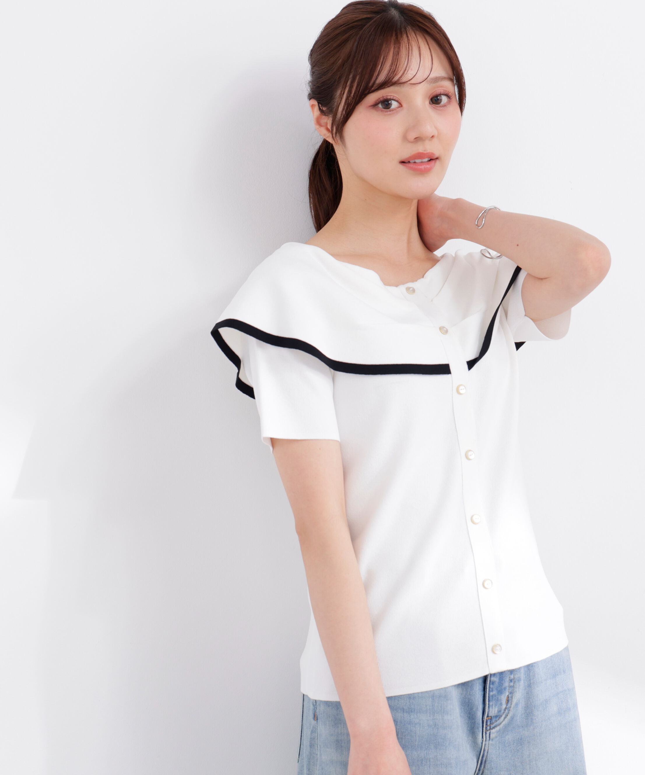 PROPORTION BODY DRESSING「トリムラインケープニットトップス 26SS」|ニット・セーター|