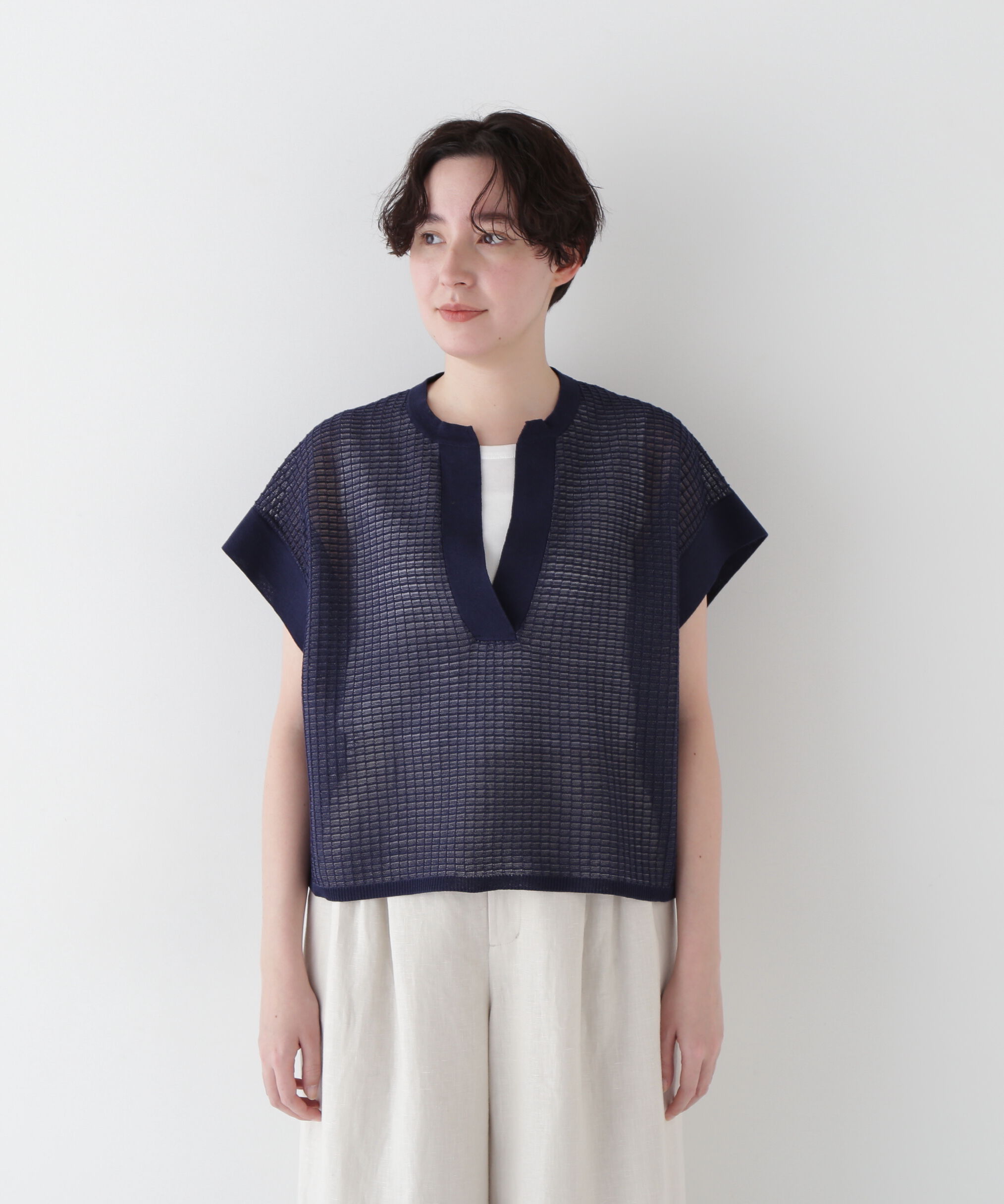  「◆【ウォッシャブル】【WEB・一部店舗限定】コットンポリエステルシアーチェックスキッパー」|ニット・セーター|