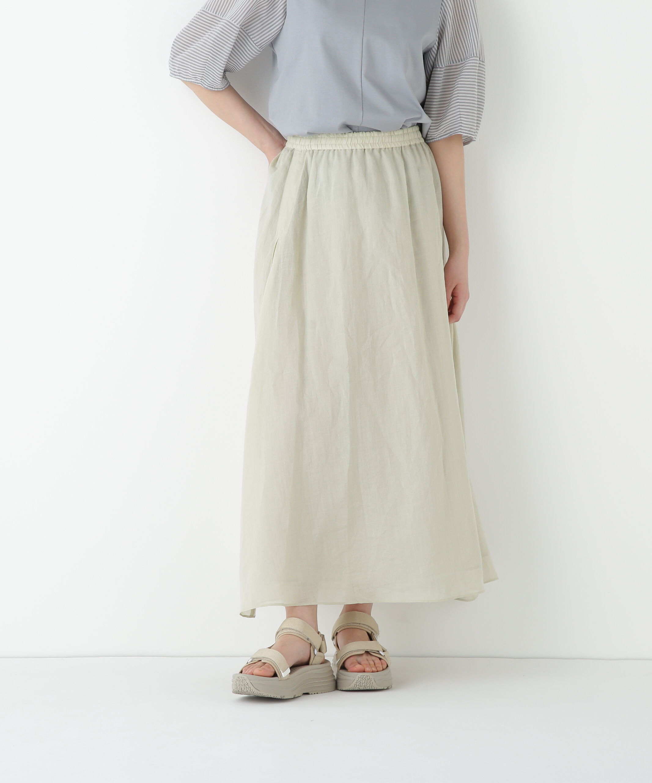  「◆ラミーサイドボックスタックギャザースカート」|スカート|ベージュ