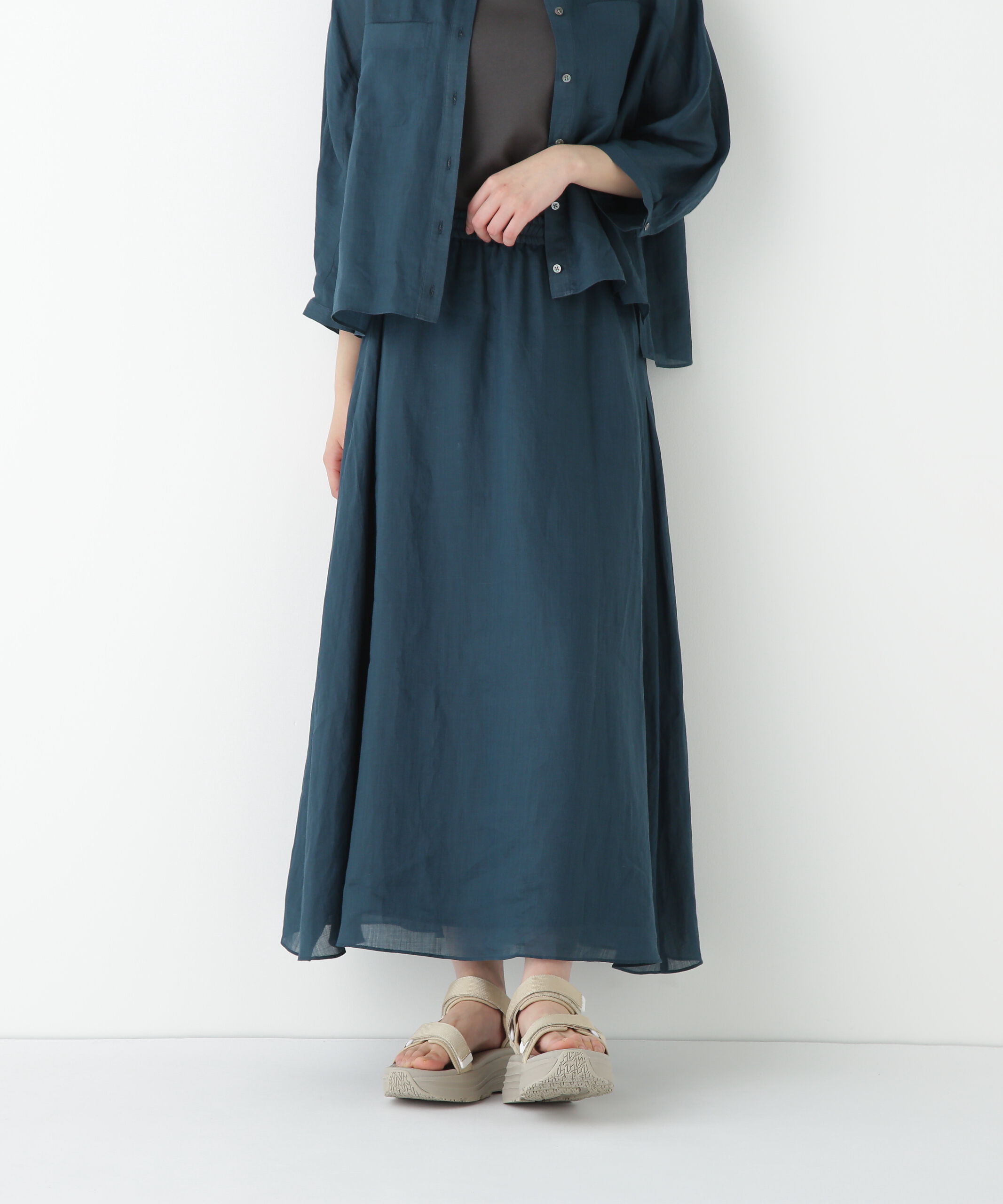  「◆ラミーサイドボックスタックギャザースカート」|スカート|グリーン