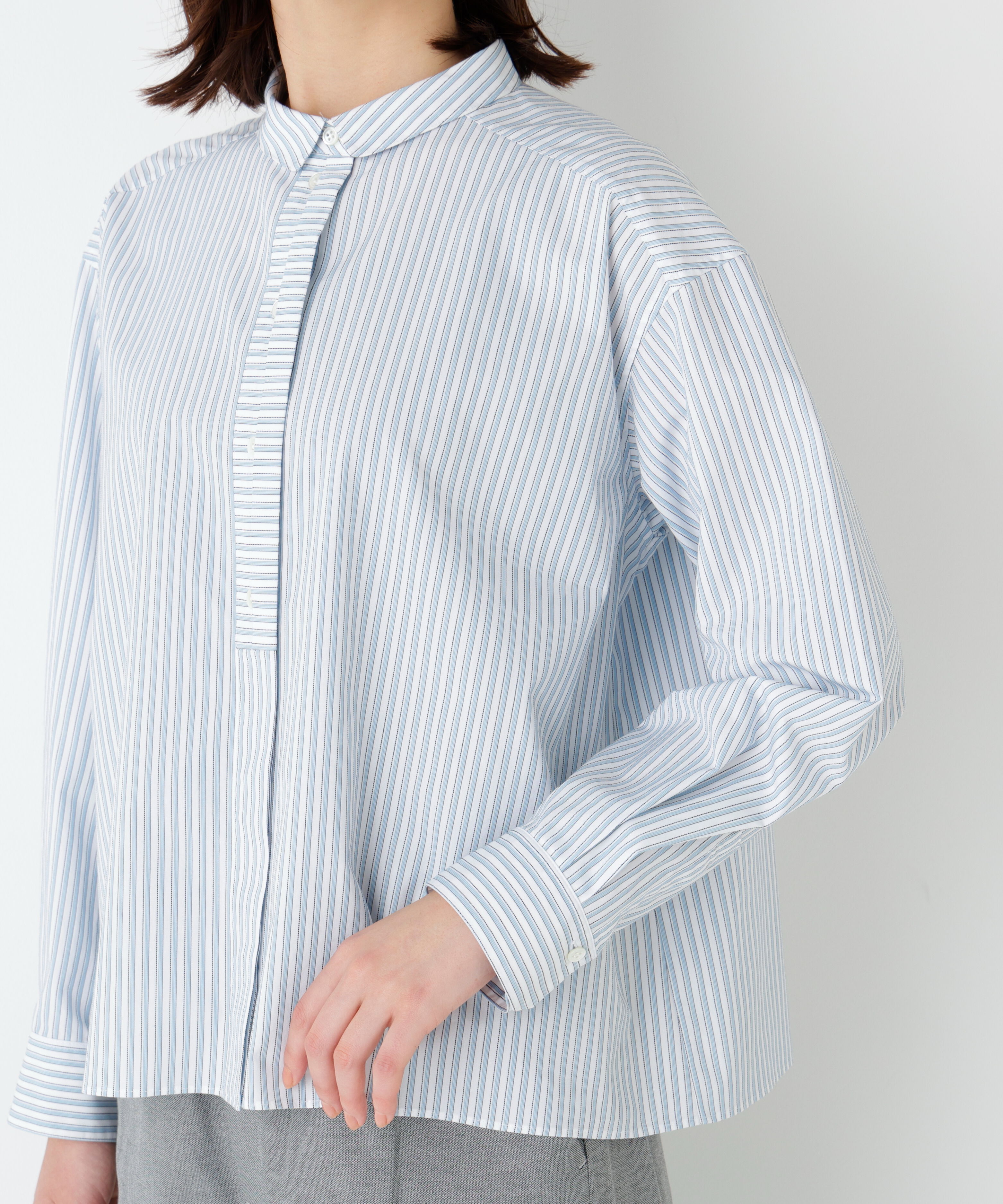  「◆《ウォッシャブル》ストライプ形態安定ボックスブラウス」|シャツ・ブラウス|