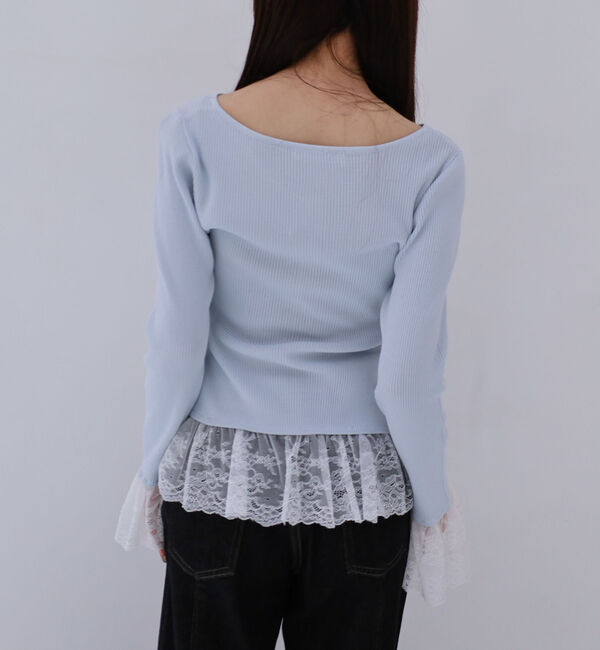 archives「レースドッキングギャザーニットカーディガン」|カーディガン|