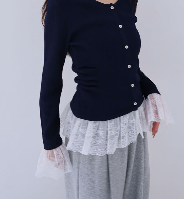 archives「レースドッキングギャザーニットカーディガン」|カーディガン|