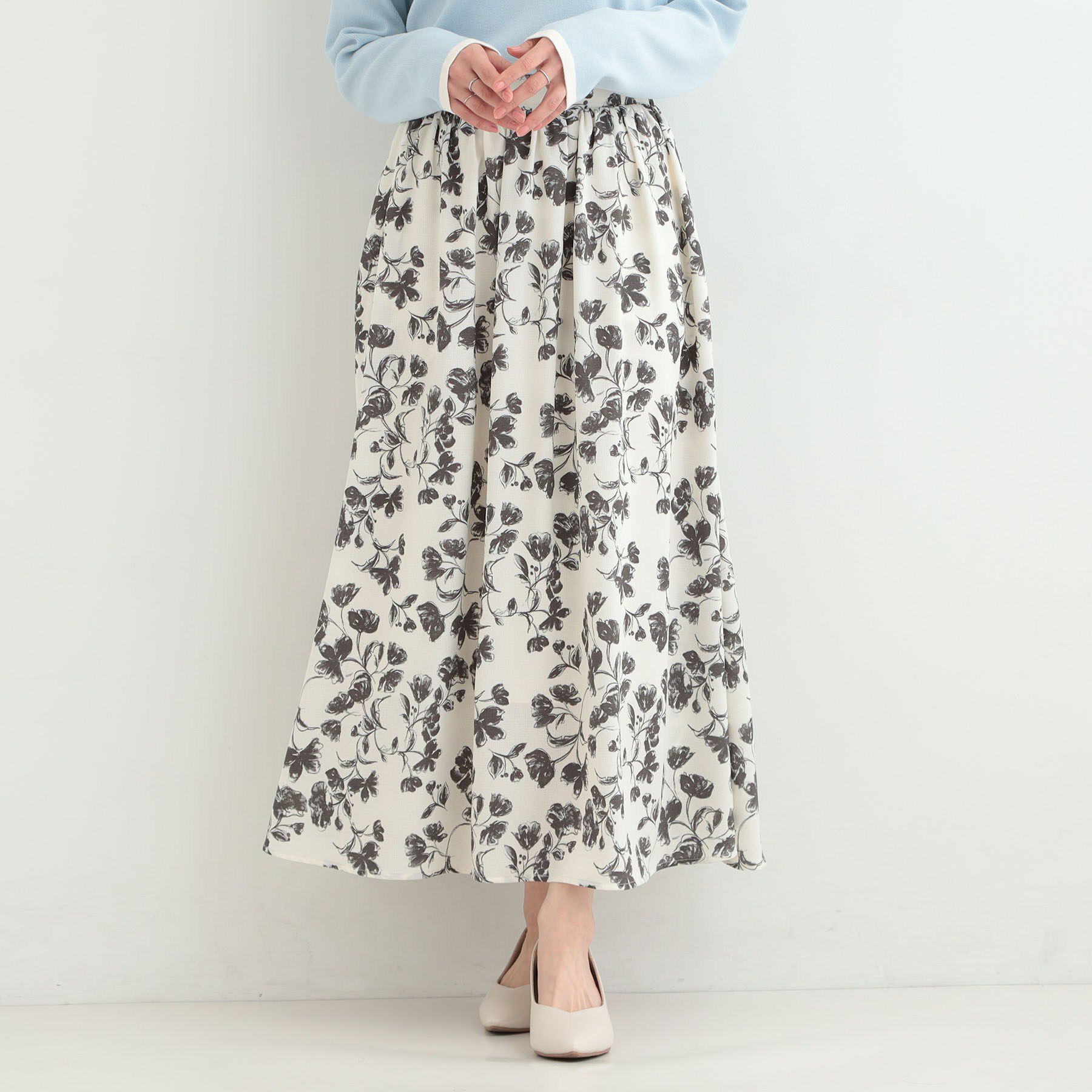 SHOO･LA･RUE「【着丈選べる】ふんわり揺れる アソート柄フレアスカート」|スカート|