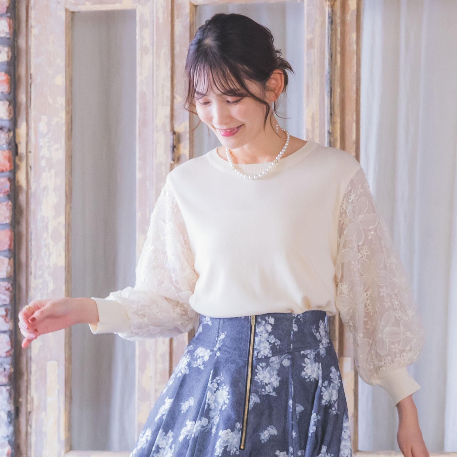 ITS&rsquo;DEMO「【手洗い可】立体レース袖ニット」|ニット・セーター|