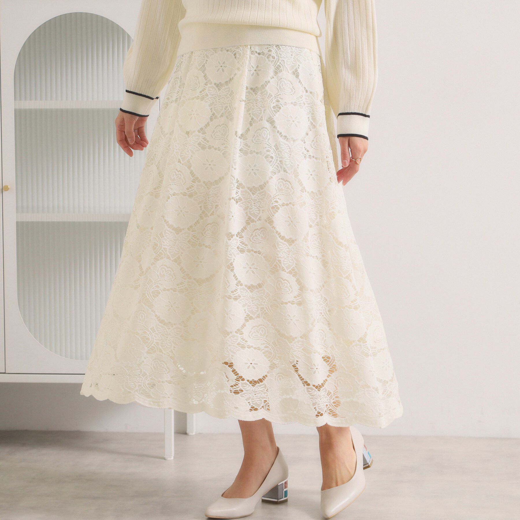 ITS&rsquo;DEMO「【手洗い可／ウエストゴム】レーススカート」|スカート|オフホワイト(003