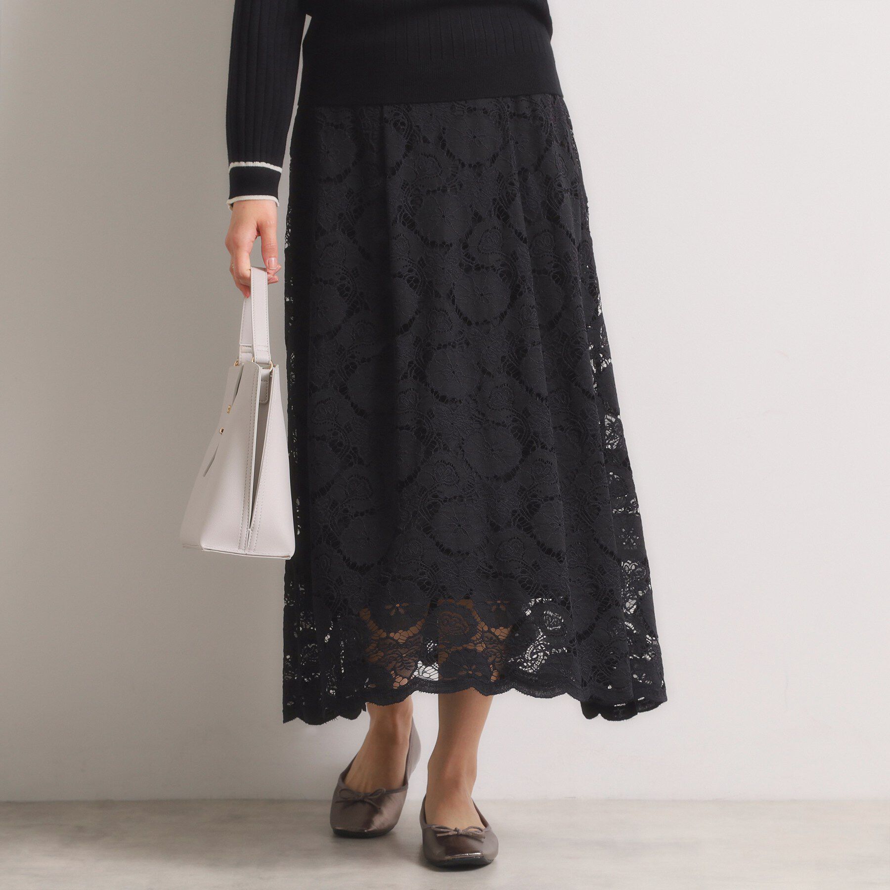 ITS&rsquo;DEMO「【手洗い可／ウエストゴム】レーススカート」|スカート|ブラック(019)