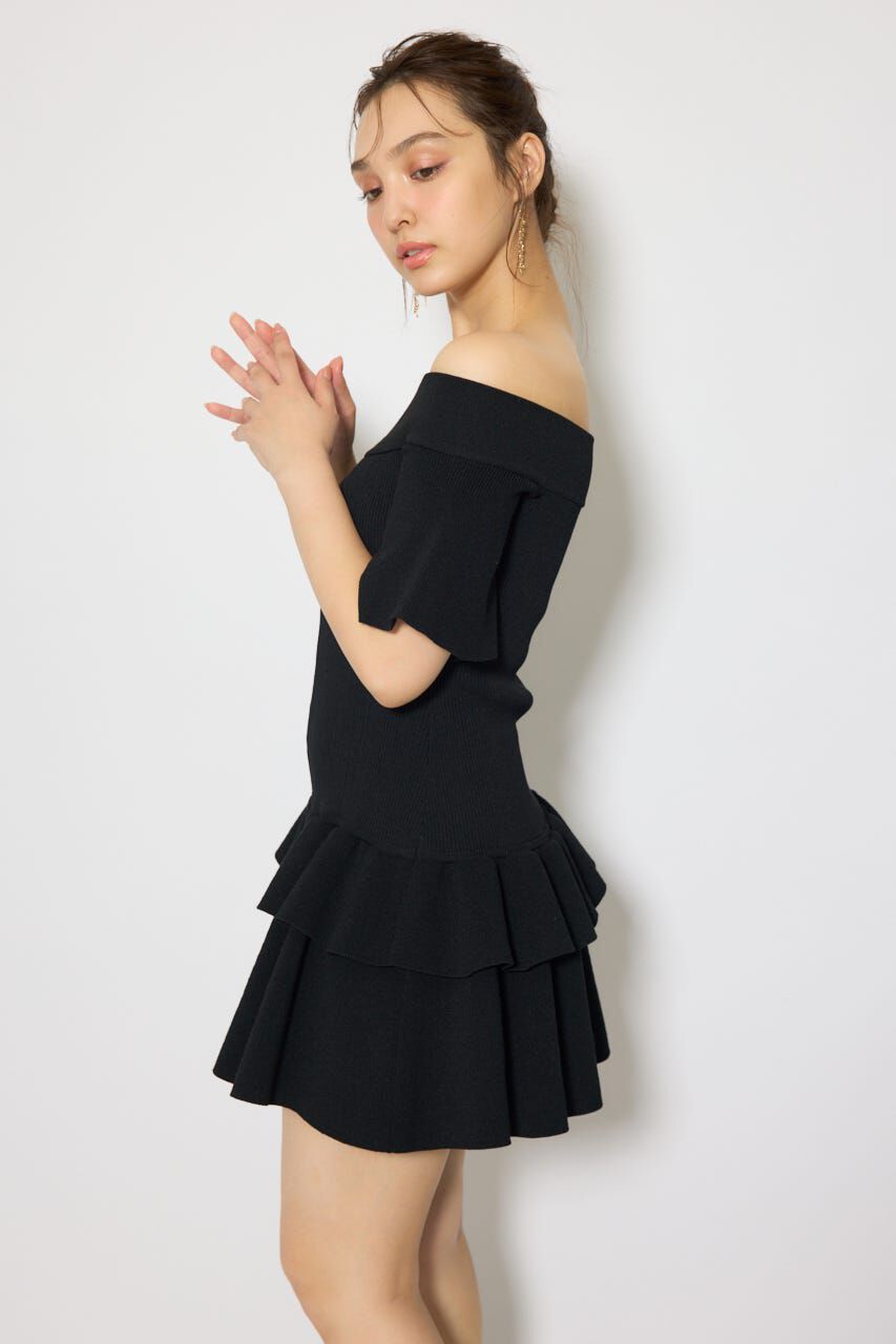 rienda「オフショルフロントジップニットミニワンピース」|ワンピース|
