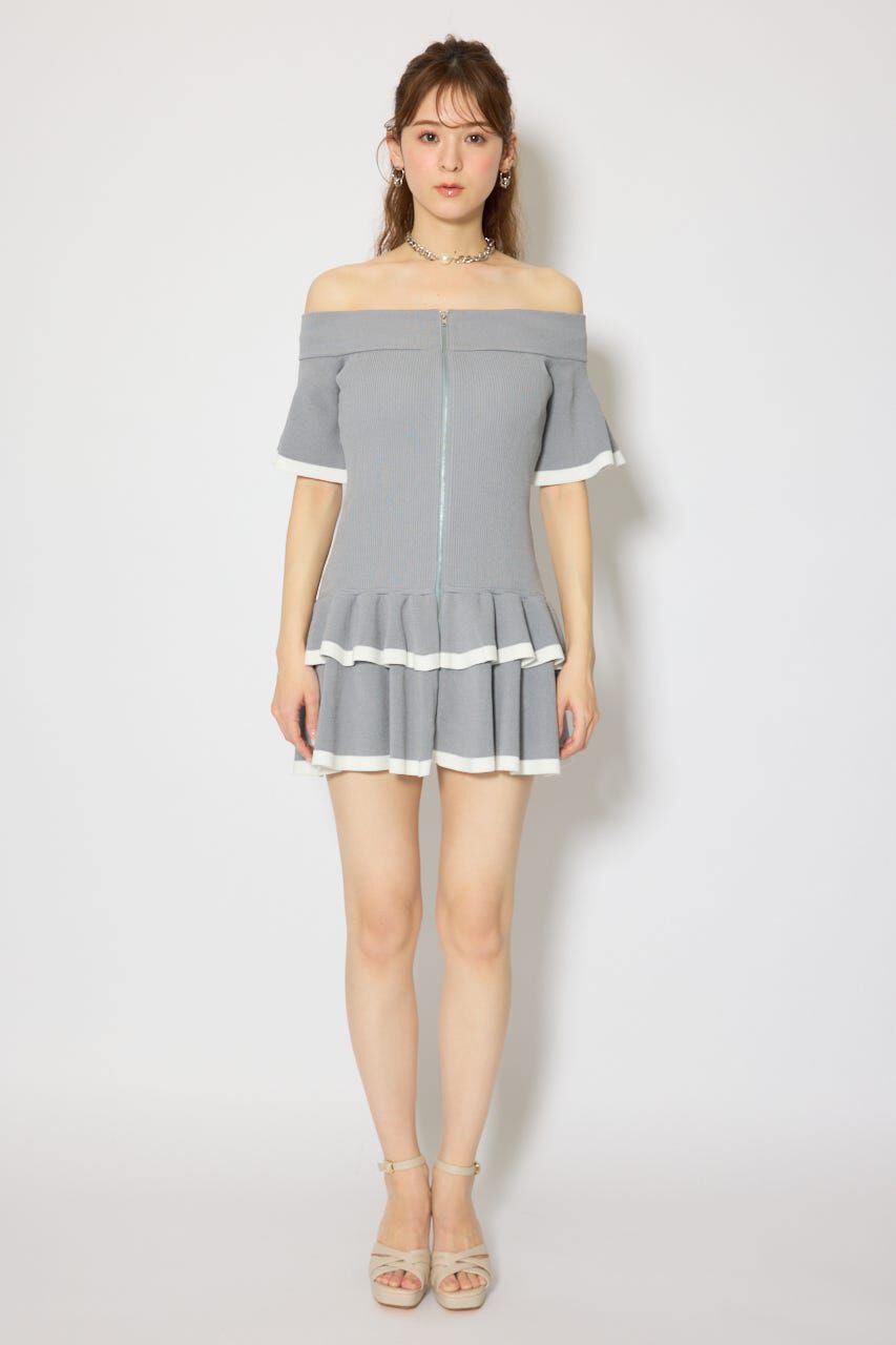 rienda「オフショルフロントジップニットミニワンピース」|ワンピース|