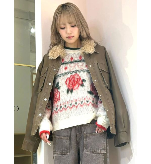 CALNAMUR「ファーカラーフェイクレザーモンスターブルゾン」|ブルゾン・スタジャン|