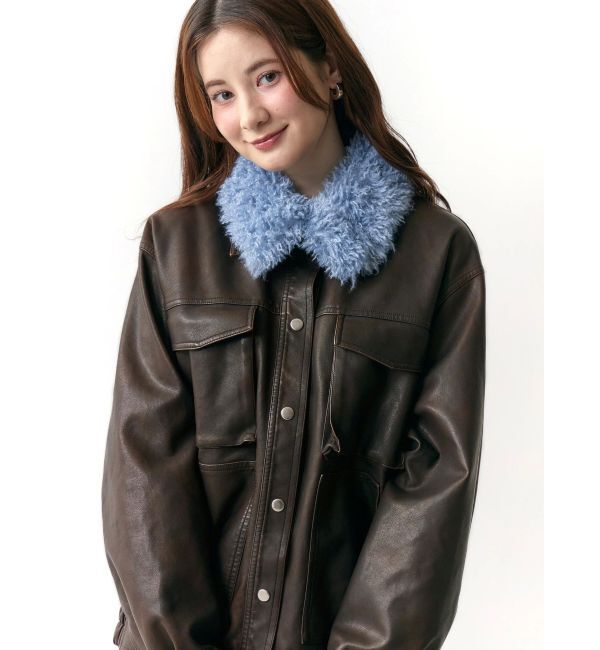 CALNAMUR「ファーカラーフェイクレザーモンスターブルゾン」|ブルゾン・スタジャン|