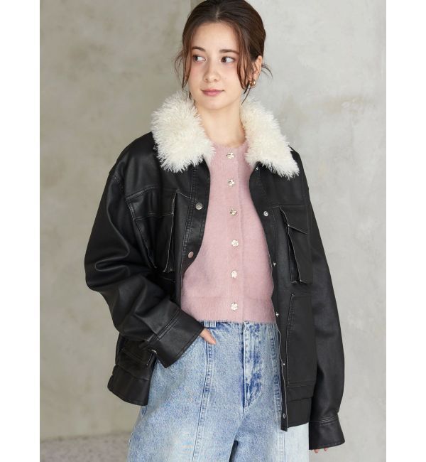 CALNAMUR「ファーカラーフェイクレザーモンスターブルゾン」|ブルゾン・スタジャン|