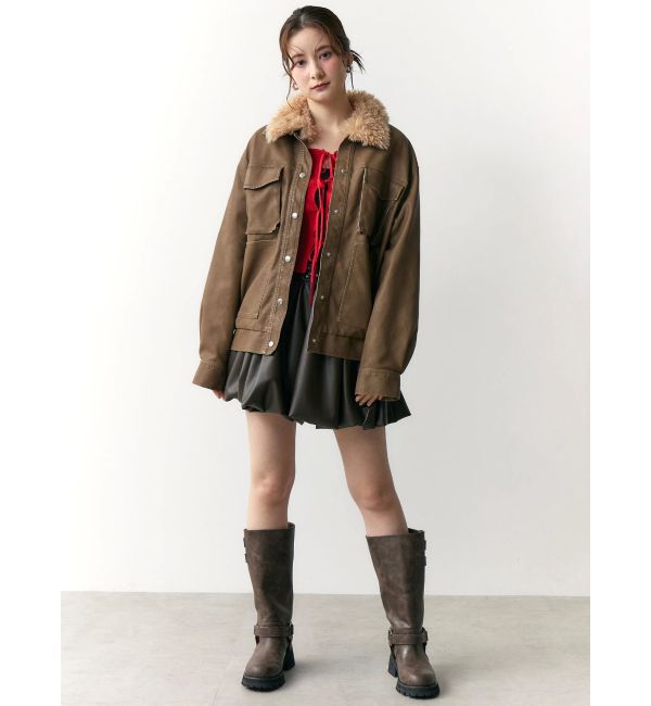 CALNAMUR「ファーカラーフェイクレザーモンスターブルゾン」|ブルゾン・スタジャン|