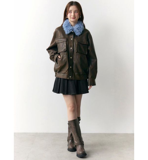 CALNAMUR「ファーカラーフェイクレザーモンスターブルゾン」|ブルゾン・スタジャン|