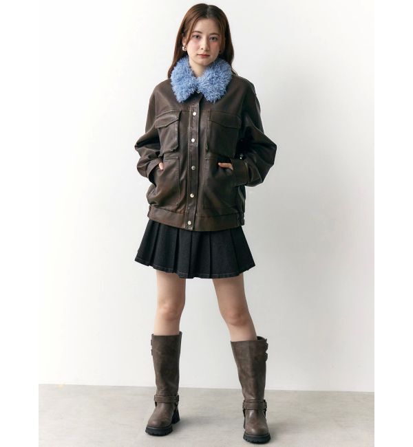 CALNAMUR「ファーカラーフェイクレザーモンスターブルゾン」|ブルゾン・スタジャン|