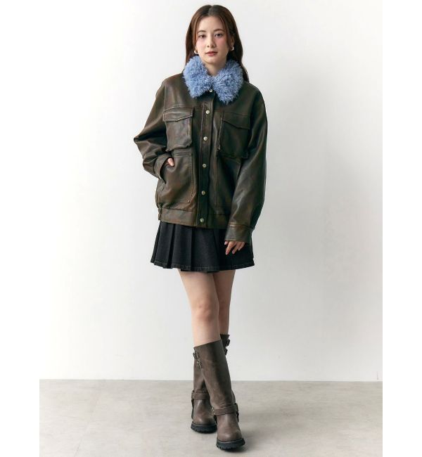 CALNAMUR「ファーカラーフェイクレザーモンスターブルゾン」|ブルゾン・スタジャン|