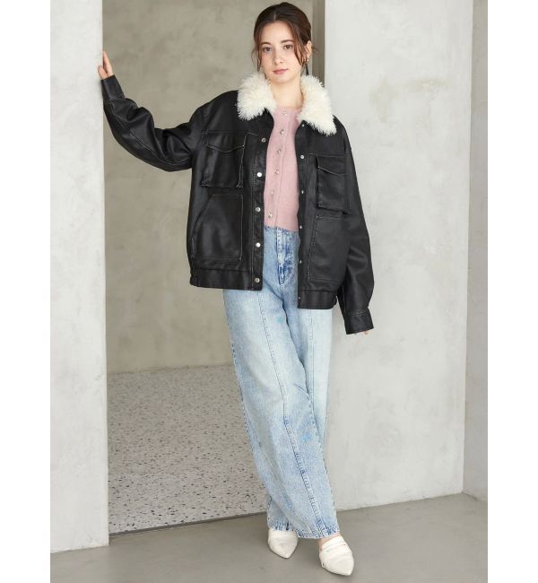 CALNAMUR「ファーカラーフェイクレザーモンスターブルゾン」|ブルゾン・スタジャン|