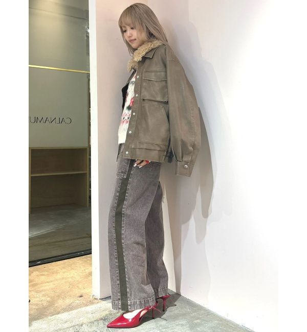 CALNAMUR「ファーカラーフェイクレザーモンスターブルゾン」|ブルゾン・スタジャン|