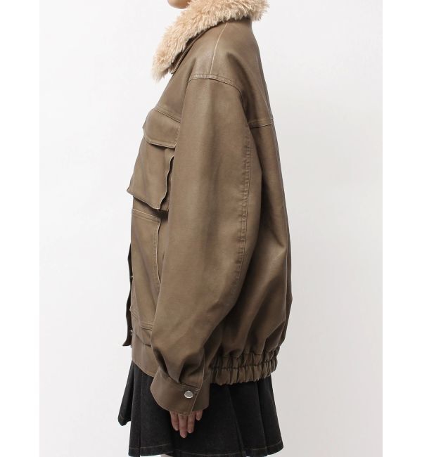 CALNAMUR「ファーカラーフェイクレザーモンスターブルゾン」|ブルゾン・スタジャン|