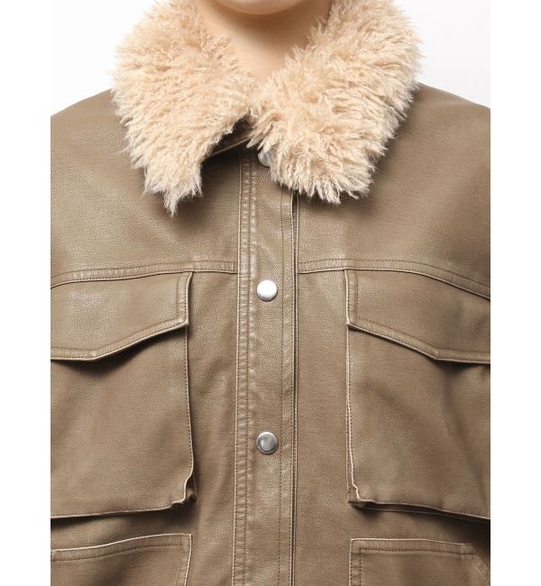 CALNAMUR「ファーカラーフェイクレザーモンスターブルゾン」|ブルゾン・スタジャン|