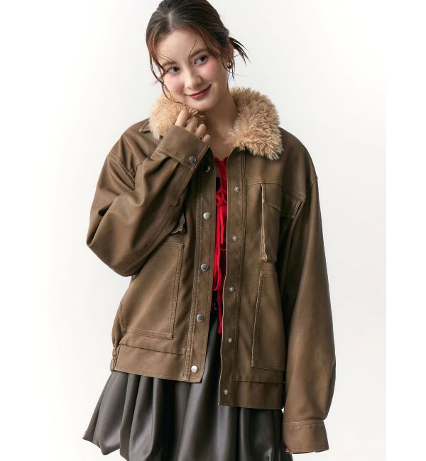 CALNAMUR「ファーカラーフェイクレザーモンスターブルゾン」|ブルゾン・スタジャン|