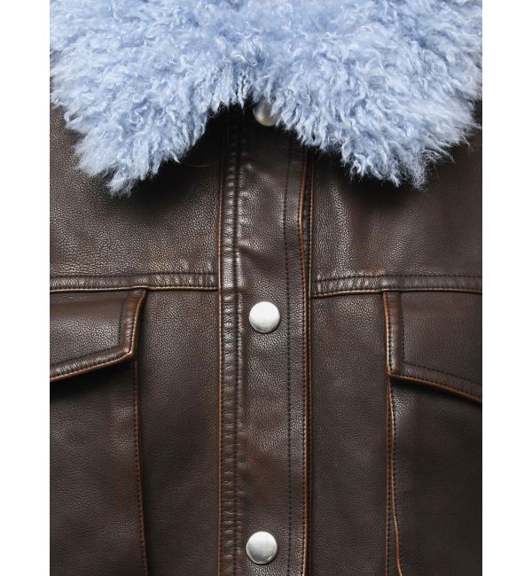 CALNAMUR「ファーカラーフェイクレザーモンスターブルゾン」|ブルゾン・スタジャン|