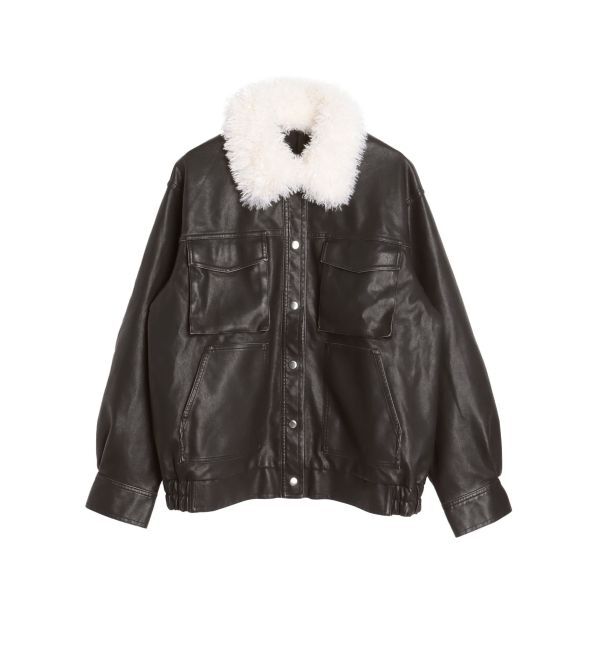 CALNAMUR「ファーカラーフェイクレザーモンスターブルゾン」|ブルゾン・スタジャン|