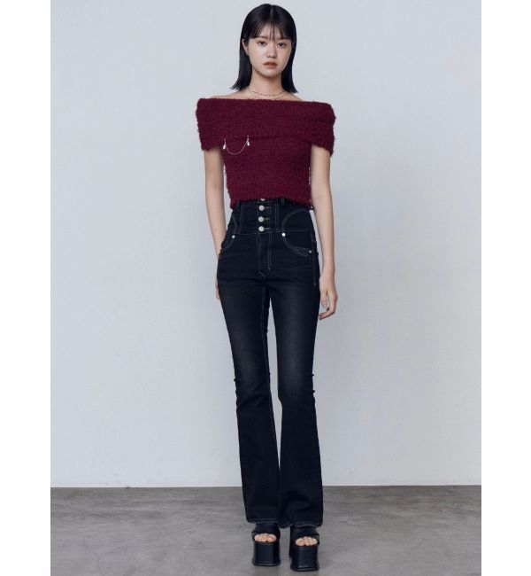 EMODA「スーパーハイウエストフレアパギンス」|デニム|