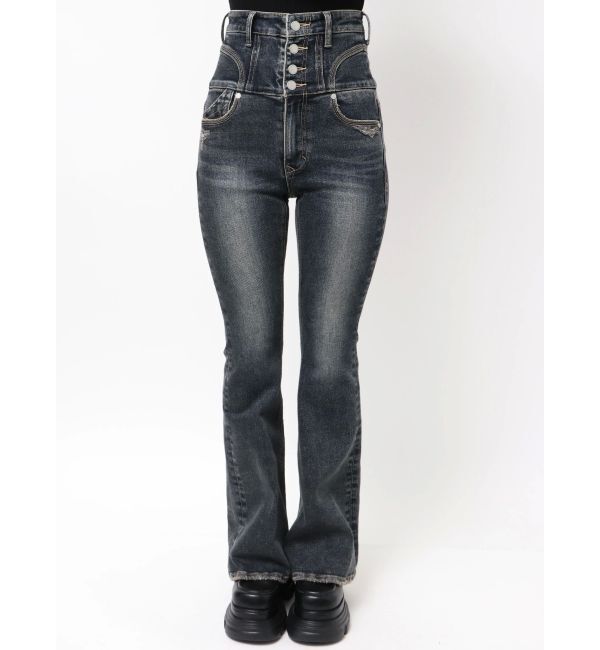 EMODA「スーパーハイウエストフレアパギンス」|デニム|