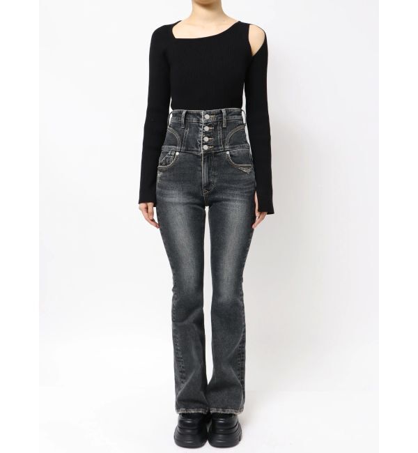 EMODA「スーパーハイウエストフレアパギンス」|デニム|