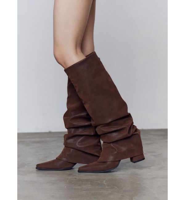 EMODA「ポインテッドカバーブーツ」|ロングブーツ|ブラウン