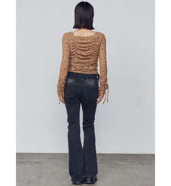 EMODA「カーブレースアップハイウエストフレアパギンス」|デニム|