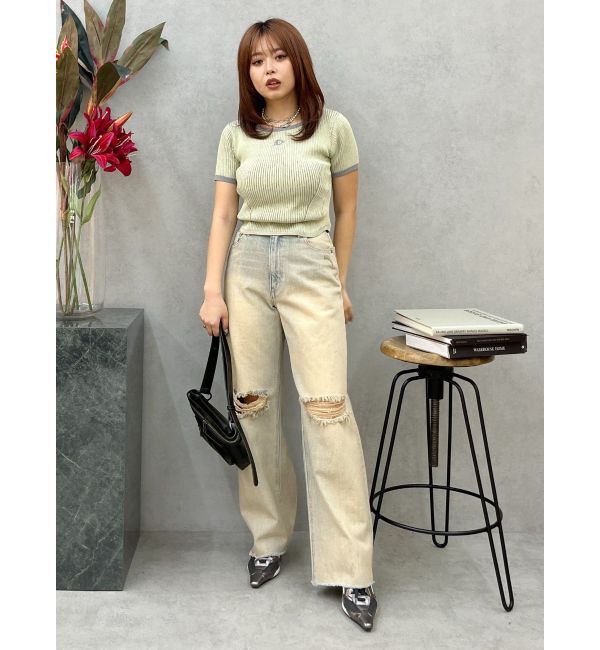 EVRIS「ダメージワイドヴィンテージライクデニムパンツ」|デニム|