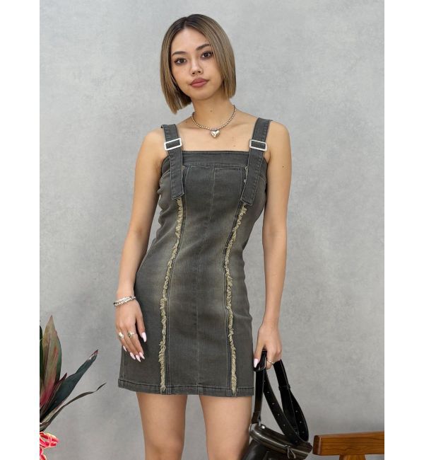 EVRIS「デニムフリンジジャンスカ」|ジャンパースカート|