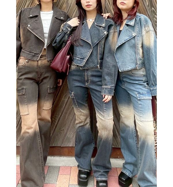 EVRIS「グラデーションデニムショートライダース【セットアップ着用可能】」|デニムジャケット|