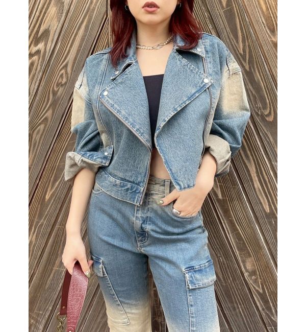 EVRIS「グラデーションデニムショートライダース【セットアップ着用可能】」|デニムジャケット|