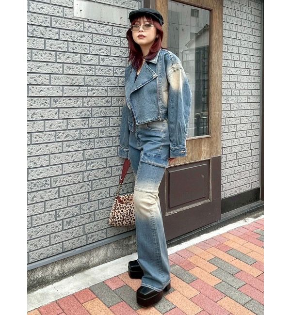 EVRIS「グラデーションデニムショートライダース【セットアップ着用可能】」|デニムジャケット|