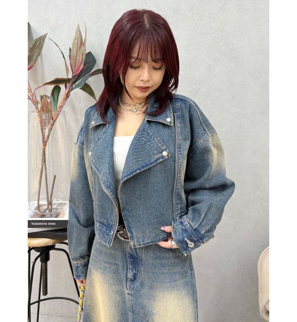 EVRIS「グラデーションデニムショートライダース【セットアップ着用可能】」|デニムジャケット|