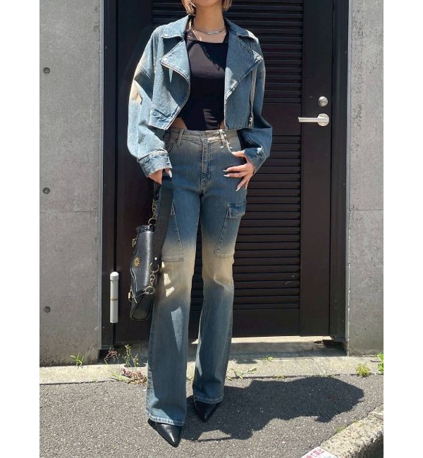 EVRIS「グラデーションデニムショートライダース【セットアップ着用可能】」|デニムジャケット|