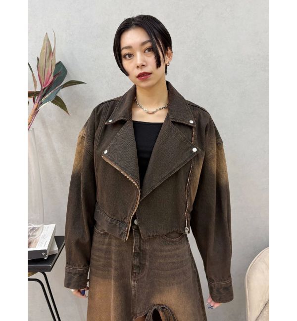 EVRIS「グラデーションデニムショートライダース【セットアップ着用可能】」|デニムジャケット|