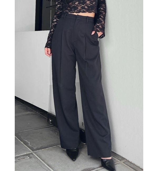 GYDA「ハイウエストタックワイドスラックスパンツ」|その他|ブラック