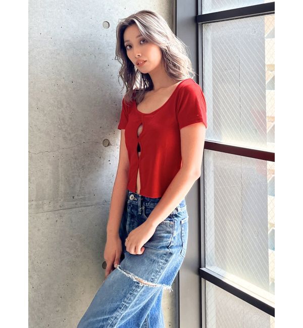 GYDA「フロントホールカットトップス」|Tシャツ・カットソー|