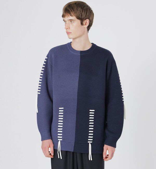  「バイカラーポイントスレッドプルオーバー」|ニット・セーター|サックスブルー