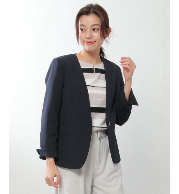 IKKA LOUNGE「ウォッシャブルVネックジャケット」|その他|ネイビー